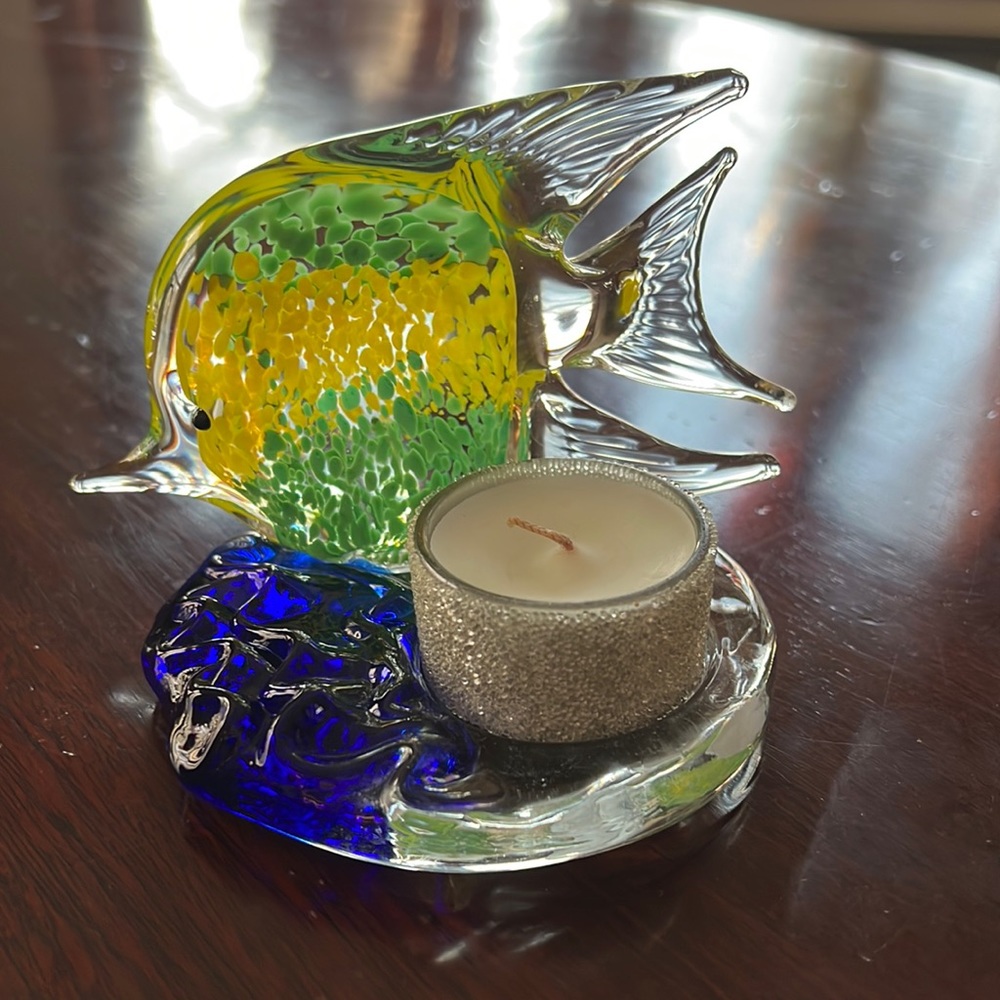 PartyLite glass fish tea light candle holder